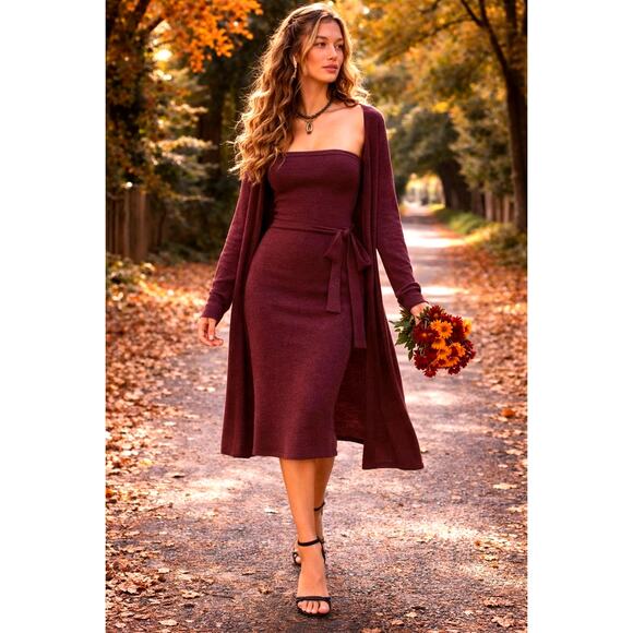 Free People Dresses & Skirts - Free People Lottie Solid Sweater Dress Set Bitter Chocolate M